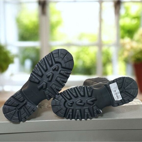 AllSaints Maeve Black Leather Knee High Boots Lug Sole Stretch Panel US 11 EU 41 - Picture 15 of 16